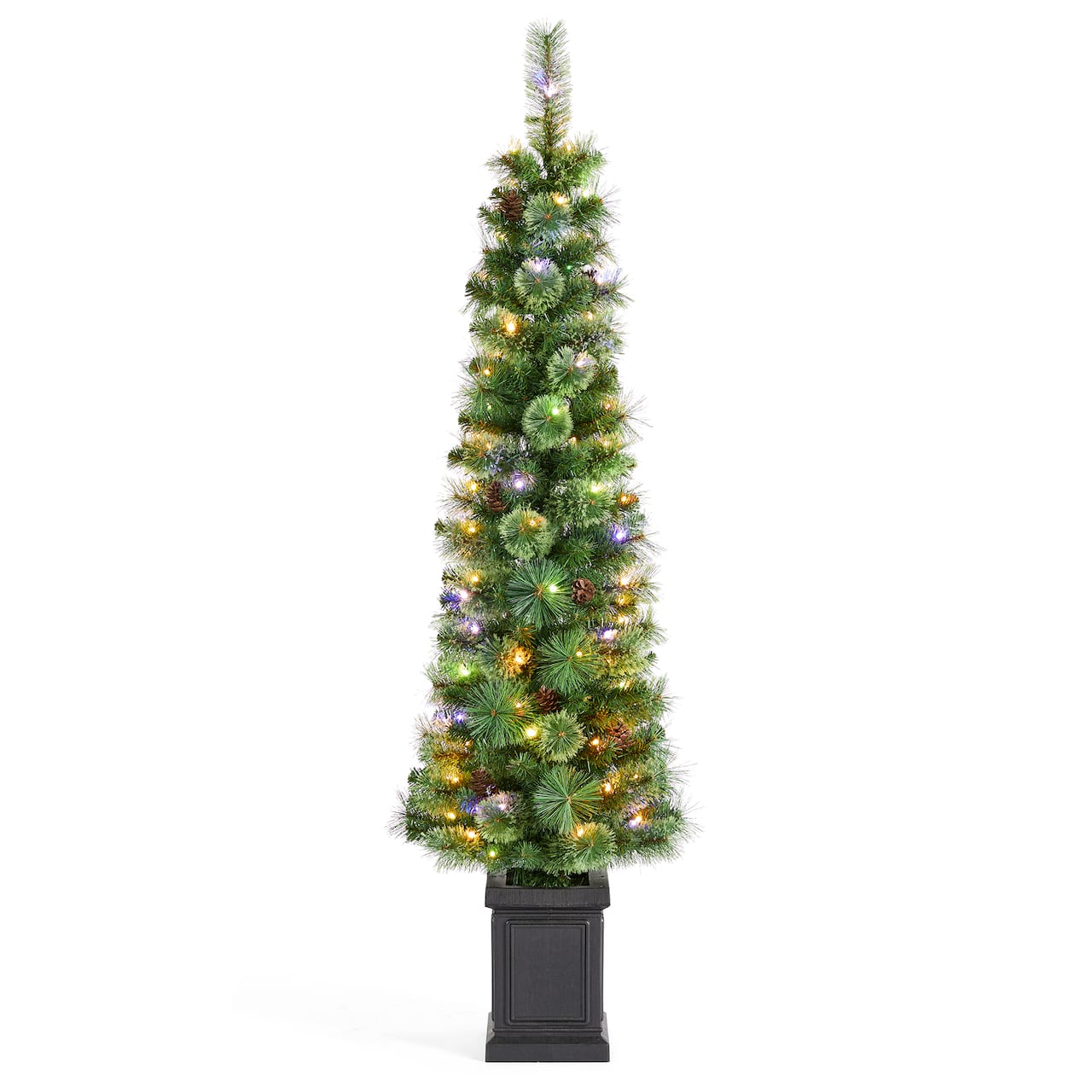 Glitzhome® 5ft Pre-Lit Green Cashmere Pine Christmas Porch Tree, Multi-color LED Lights